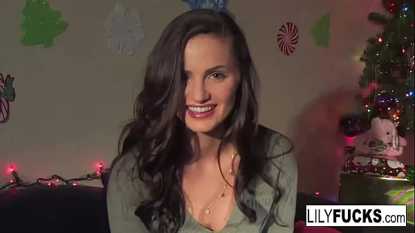 XXX Lily tells us her horny Christmas wishes before satisfying herself in both holes top Clips